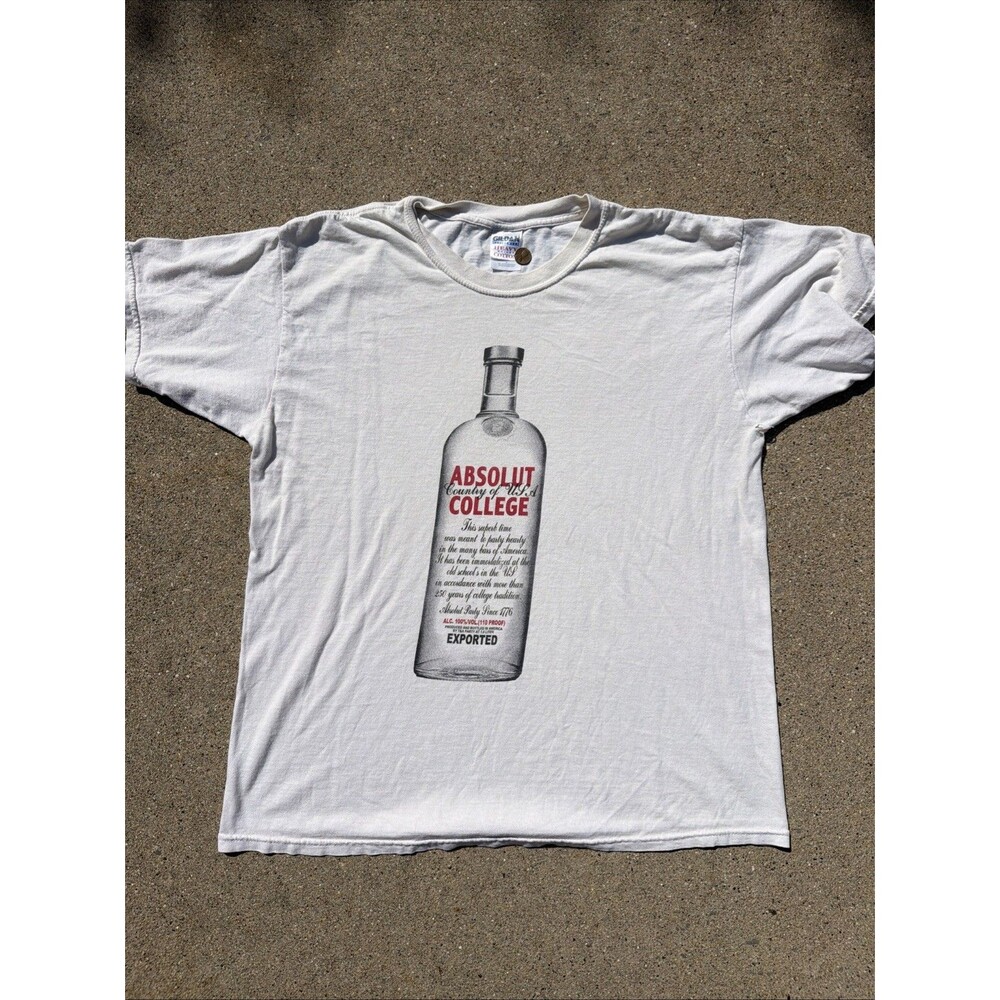 Vintage Gildan Absolut College Country Of USA Vodka Black Large Shirt